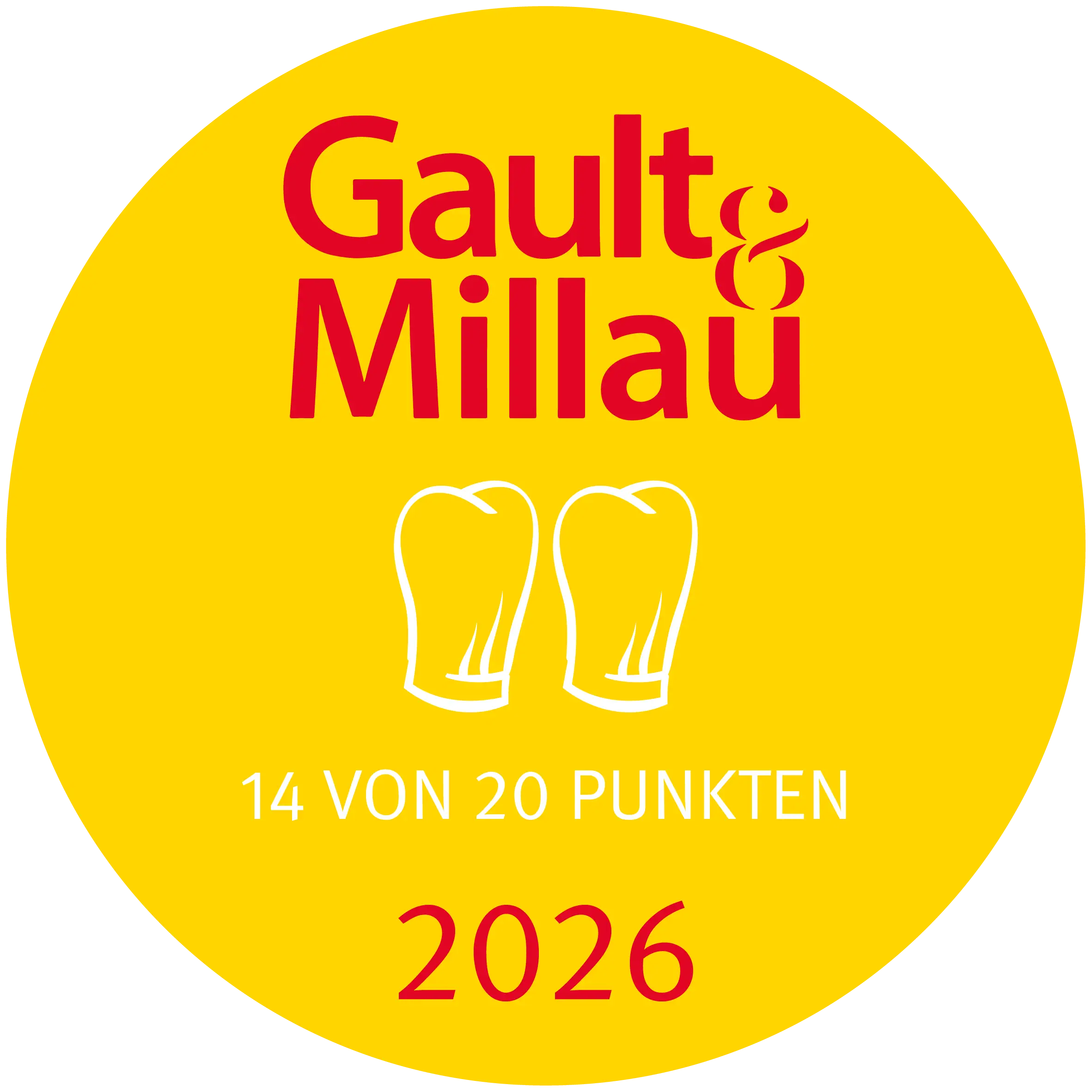Gault & Millau Auszeichnung Carnozet 2026 mit 14 von 20 Punkten.
