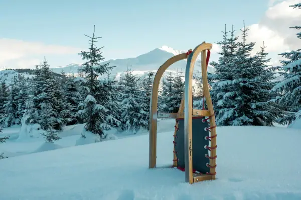 Ein Schlitten im Schnee